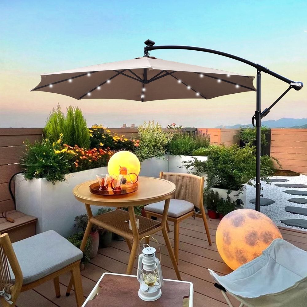 10 Ft Outdoor Patio Umbrella Solar Powered LED Lighted Sun Shade Market Waterproof 8 Ribs Umbrella With Crank And Cross Base For Garden Deck Backyard Pool Shade Outside Deck Swimming Pool_maomaolike.com