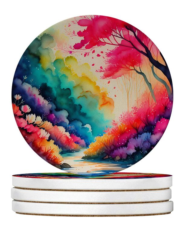 Colorful Azaleas Large Sandstone Coasters Pack Of 4 Absorbent Round Coasters Decor Gifts For Men Or Women, 4 In, Multicolor_maomaolike.com