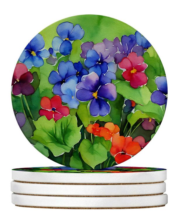 Illinois Violet In Watercolor Large Sandstone Coasters Pack Of 4 Absorbent Round Coasters Decor Gifts For Men Or Women, 4 In, Multicolor_maomaolike.com