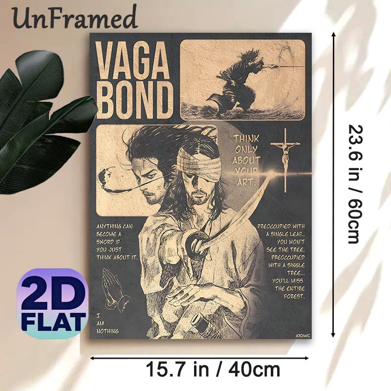 Vagabond Samurai Painting Poster, Retro Monochrome Manga-style Poster, Artistic Design With Inspirational Quotes, Ideal For Home Office, Living Room_maomaolike.com