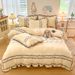 Wholesale French Princess Style Wrinkled Lace Milk Velvet Winter Warm Coral Fleece Flannel Four-Piece Set_maomaolike.com