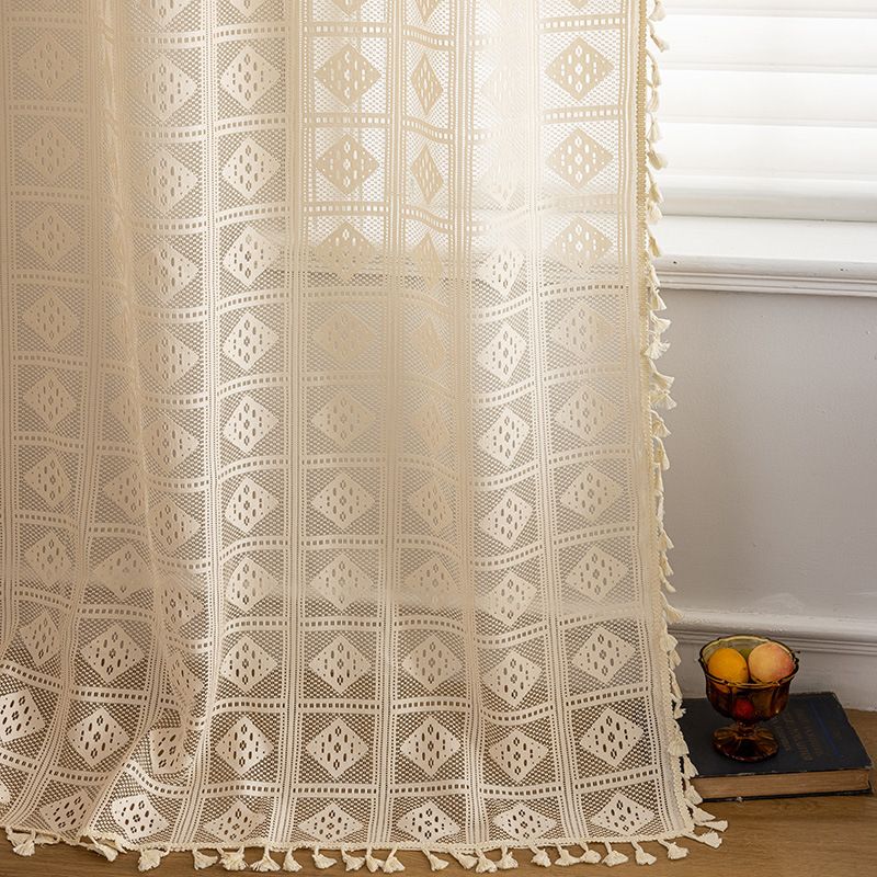 Retro High-End Curtains Light-Filtering Privacy Sheer Living Room Bay Window Cream Linen Pastoral Style_maomaolike.com