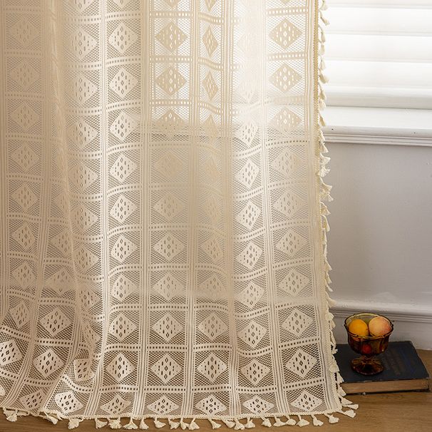 Retro High-End Curtains Light-Filtering Privacy Sheer Living Room Bay Window Cream Linen Pastoral Style_maomaolike.com