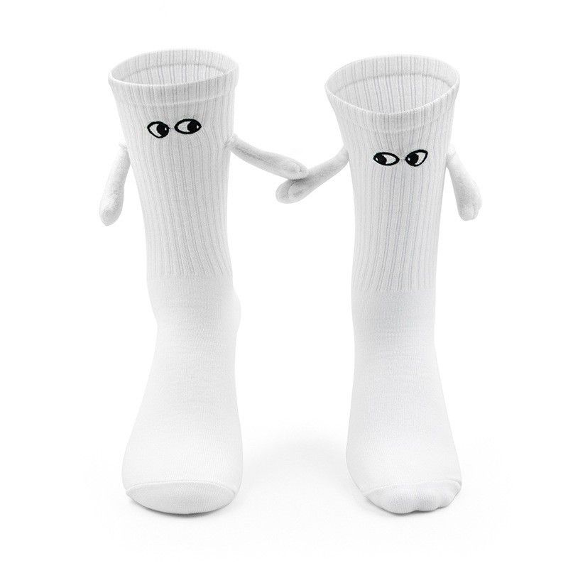 Unisex Hand holding socks, best friend, couple, white medium tube socks, unisex cotton socks, magnetic suction leg holding socks_maomaolike.com