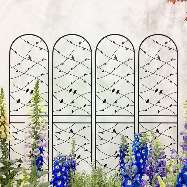 4 Pack Metal Garden Trellis 86.7" X 19.7" Rustproof Trellis For Climbing Plants Outdoor Flower Support Bird Deco Black_maomaolike.com