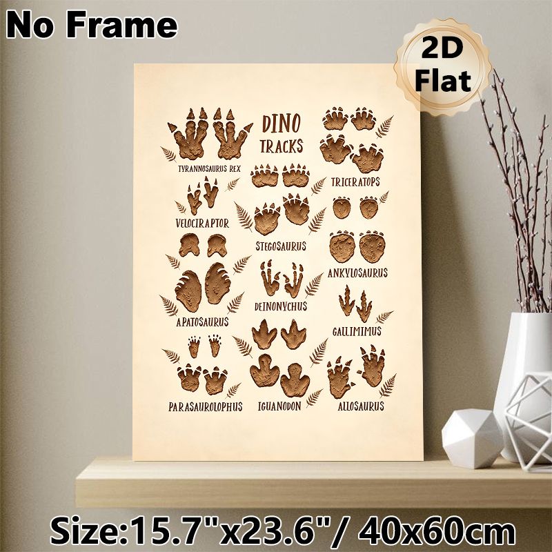 Dinosaur Tracks Painting Poster, Vintage Earth-toned Illustrated Diverse Dinosaur Footprints Poster, Educational Dinosaur-themed Decor Idea For Living_maomaolike.com