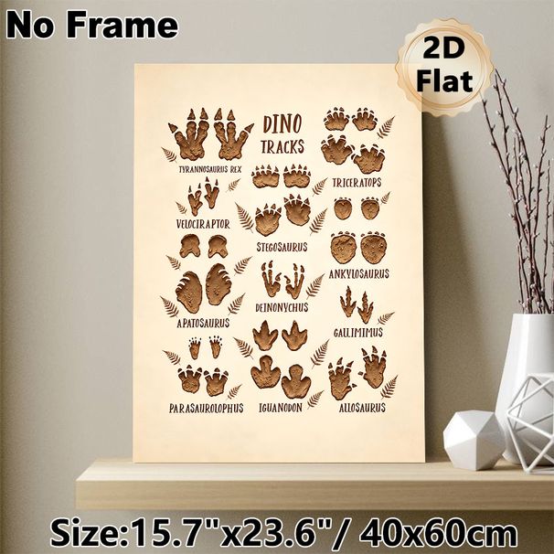 Dinosaur Tracks Painting Poster, Vintage Earth-toned Illustrated Diverse Dinosaur Footprints Poster, Educational Dinosaur-themed Decor Idea For Living_maomaolike.com