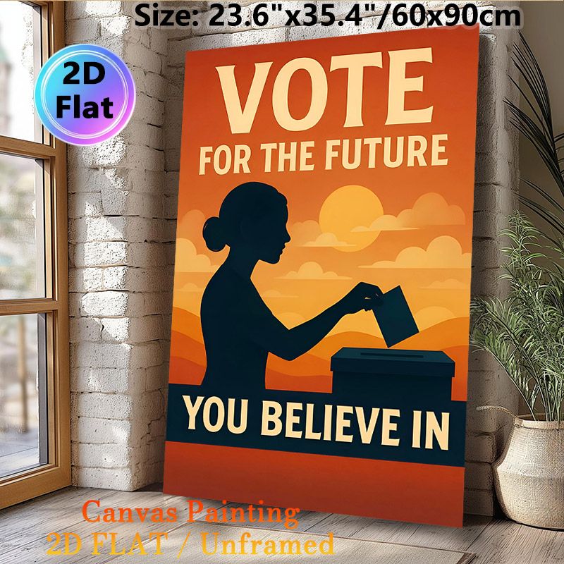Vote For The Future Civic Painting Poster, Warm-toned Sunset Silhouette Of Woman Voting Poster, Inspirational Civic-focused Design, Ideal For Home_maomaolike.com