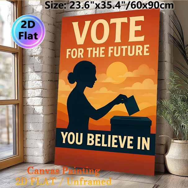 Vote For The Future Civic Painting Poster, Warm-toned Sunset Silhouette Of Woman Voting Poster, Inspirational Civic-focused Design, Ideal For Home_maomaolike.com