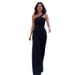 Women's Clothing summer new fashion slanted shoulder collar waist solid color wide leg jumpsuit for women_maomaolike.com