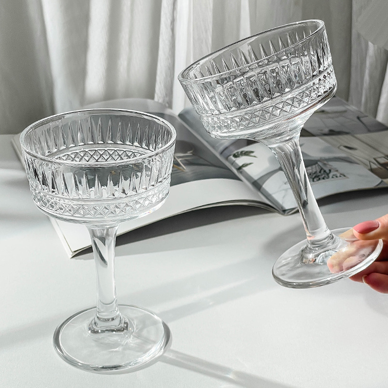 2pcs Vintage Style Coffee Shop High Footed Glass Cup Specially Made Beverage Cup, Cold Drink Cup, Soda Drink Cup_maomaolike.com