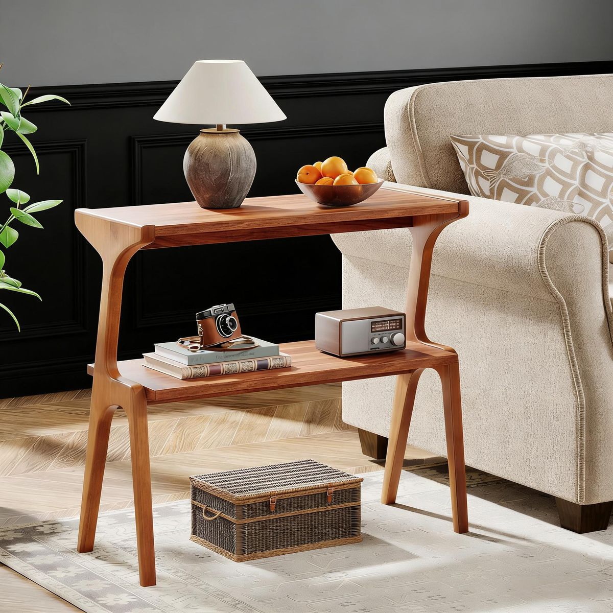 Solid Wood End Table, 2-Tier Sofa Side Table With Storage Shelf (old Sku:S05790209)_maomaolike.com