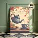 Tea & Floral Themed Painting Poster, Warm-toned Whimsical Teapot Pouring Tea With Pastries Poster, Cozy Tranquil Decor Ideal For Kitchen, Dining Area_maomaolike.com