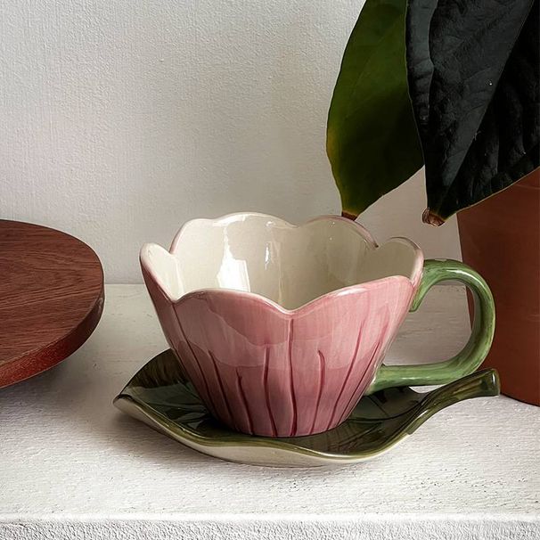 Niche Hand-painted Tulip Flower Ceramic Coffee Cup And Saucer Set Vintage Cup Afternoon Tea Latte Art Water Cup_maomaolike.com