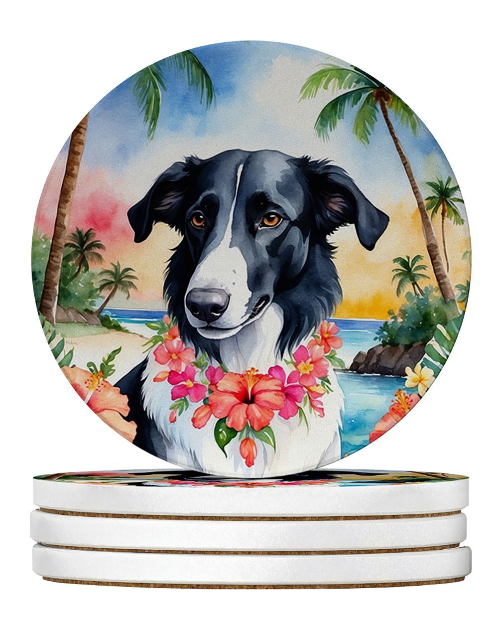 Borzoi Luau Large Sandstone Coasters Pack Of 4 Absorbent Round Coasters Decor Gifts For Men Or Women, 4 In, Multicolor_maomaolike.com