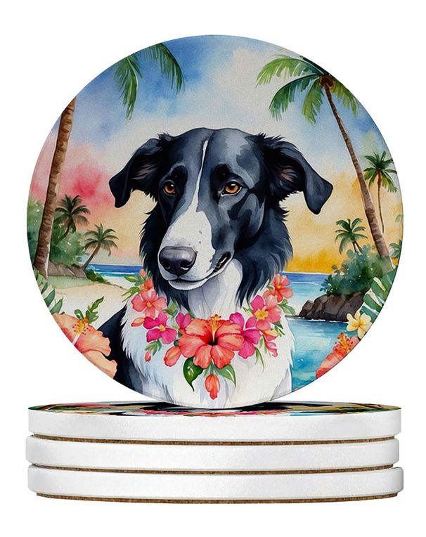 Borzoi Luau Large Sandstone Coasters Pack Of 4 Absorbent Round Coasters Decor Gifts For Men Or Women, 4 In, Multicolor_maomaolike.com