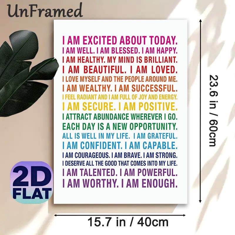 Positive Affirmations Painting Poster, Vibrant Colorful Typography Poster, Inspirational Self-affirmation Statements To Boost Daily Positivity_maomaolike.com