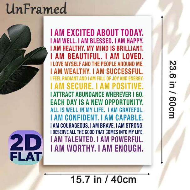 Positive Affirmations Painting Poster, Vibrant Colorful Typography Poster, Inspirational Self-affirmation Statements To Boost Daily Positivity_maomaolike.com