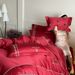 Celebration High Precision Red Pure Bed Sheet And Duvet Cover 120s Long Staple Wedding Four-Piece Set All Cotton Dowry_maomaolike.com