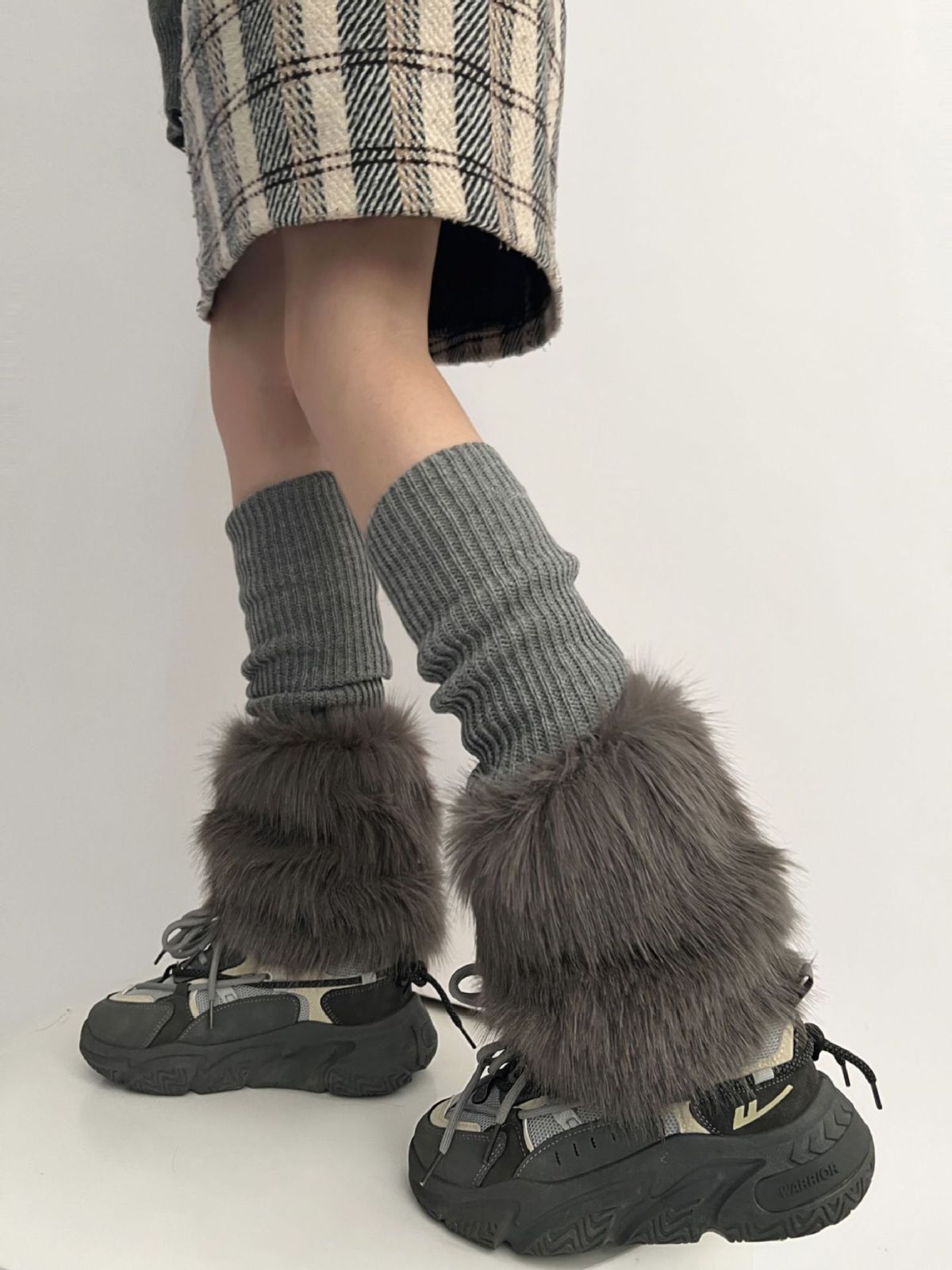 y2k knitted patchwork woolly socks Millennium Spice Grey leg tops Warm pile socks_maomaolike.com