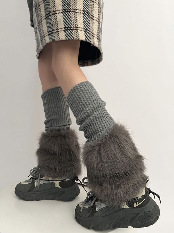 y2k knitted patchwork woolly socks Millennium Spice Grey leg tops Warm pile socks_maomaolike.com