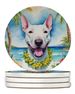 Bull Terrier Luau Large Sandstone Coasters Pack Of 4 Absorbent Round Coasters Decor Gifts For Men Or Women, 4 In, Multicolor_maomaolike.com
