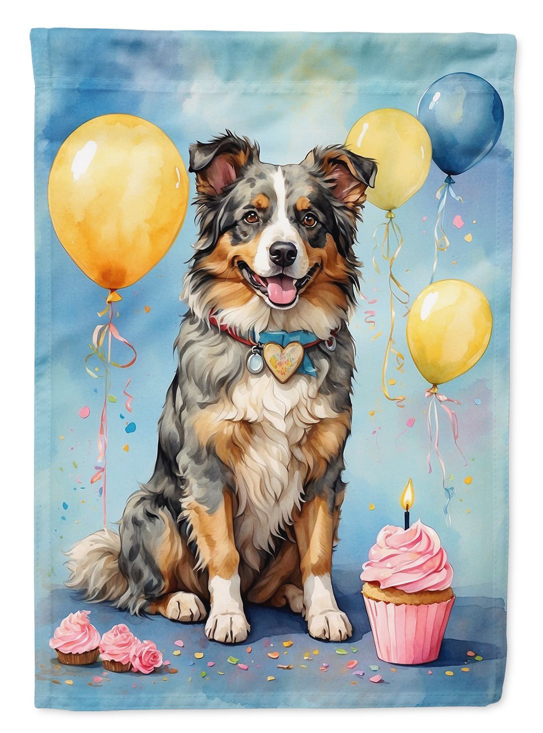 Australian Shepherd Happy Birthday House Flag Large Porch Sleeve Pole Decorative Outside Yard Banner Artwork Wall Hanging, Polyester, House Size, Multicolor_maomaolike.com