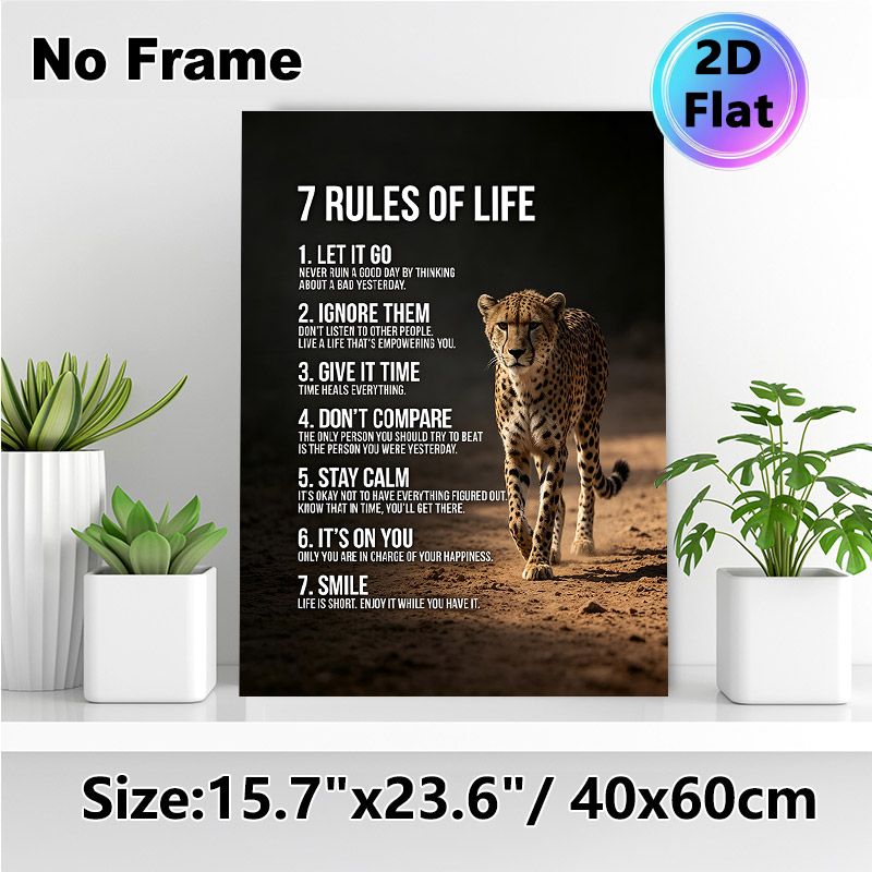 7 Rules Of Life & Cheetah Painting Poster, Inspirational Realistic Wild Cheetah Scene Poster, Motivational Life Guidance Decor For Home Office, Living_maomaolike.com