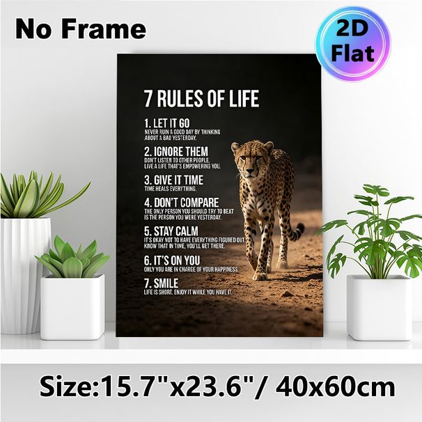 7 Rules Of Life & Cheetah Painting Poster, Inspirational Realistic Wild Cheetah Scene Poster, Motivational Life Guidance Decor For Home Office, Living_maomaolike.com