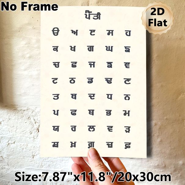 Punjabi Alphabet Painting Poster, Simple Clear Typographic Poster, Practical Aid For Punjabi Language Learning, Ideal For Study Rooms And Language_maomaolike.com