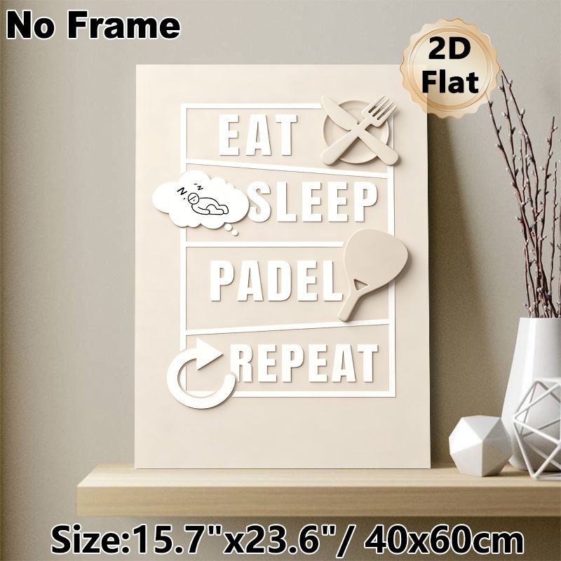 Eat Sleep Padel Repeat Painting Poster, Minimalist Neutral-toned Typographic Poster, Stylish Daily Routine Themed Decor With Cutlery, Sleep Icon_maomaolike.com