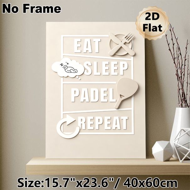 Eat Sleep Padel Repeat Painting Poster, Minimalist Neutral-toned Typographic Poster, Stylish Daily Routine Themed Decor With Cutlery, Sleep Icon_maomaolike.com