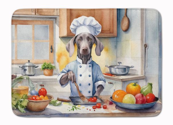 Weimaraner The Chef Memory Foam Kitchen Mat Machine Washable Anti-Fatigue Mat Cushion Comfort Bath Mat Or Kitchen Rug_maomaolike.com