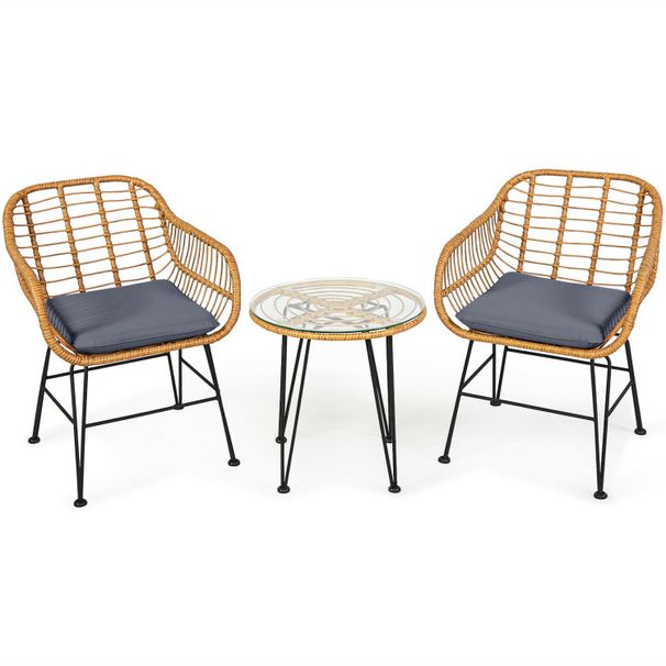 3 Pieces Rattan Furniture Set With Cushioned Chair Table_maomaolike.com