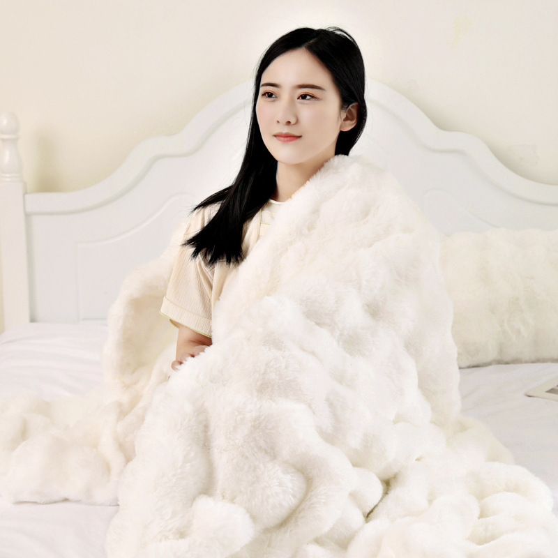 Rabbi Fur Plush Hickened Winer, Suiable For Nap, Shawl, Sofa Air Condiioning Cover Blanke, Nordic Syle,_maomaolike.com
