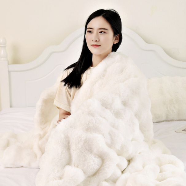 Rabbi Fur Plush Hickened Winer, Suiable For Nap, Shawl, Sofa Air Condiioning Cover Blanke, Nordic Syle,_maomaolike.com