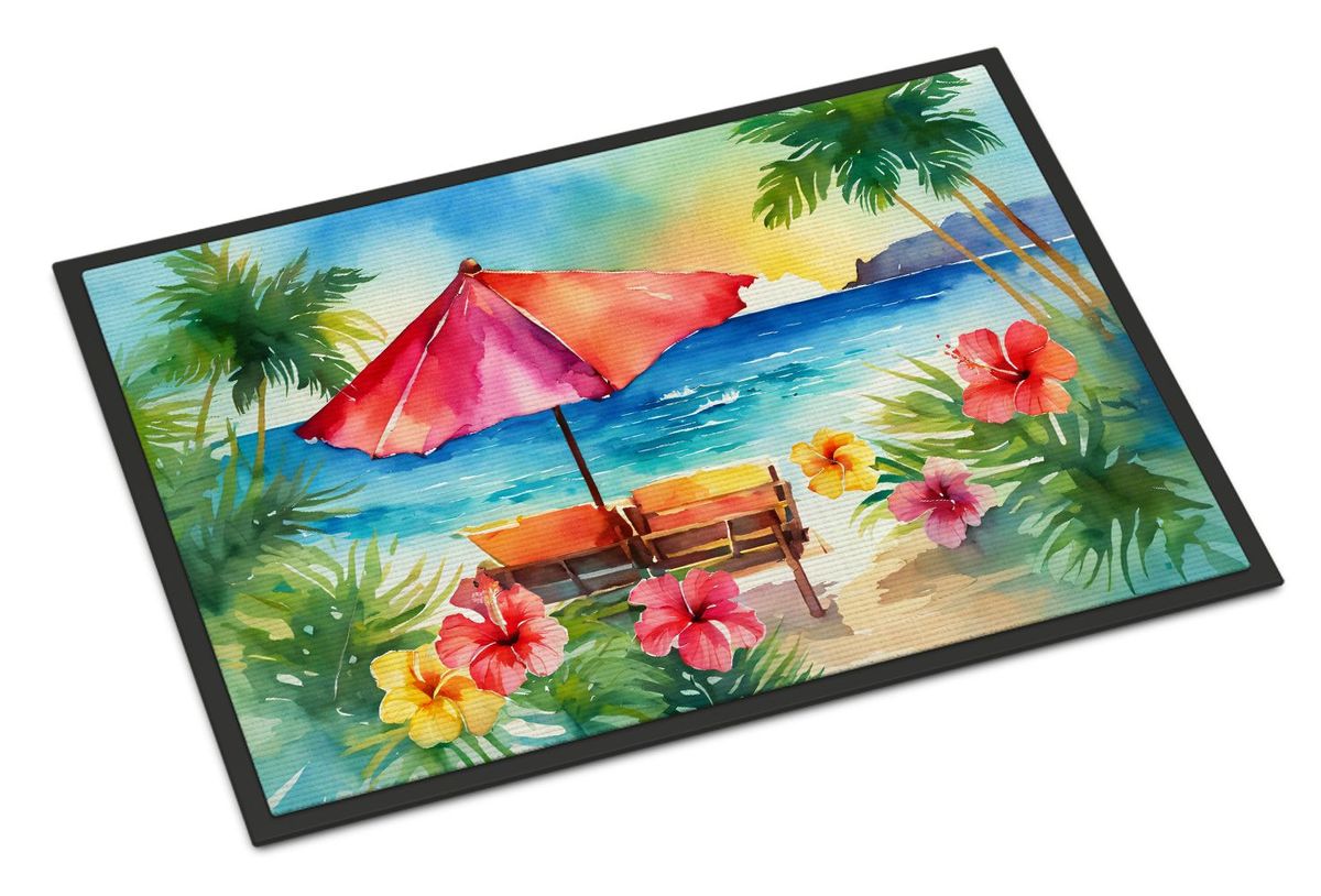 Hawaii Hawaiian Hibiscus In Watercolor Doormat Front Door Mat Indoor Outdoor Rugs For Entryway, Non Slip Washable Low Pile, 24H X 36W_maomaolike.com
