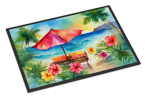 Hawaii Hawaiian Hibiscus In Watercolor Doormat Front Door Mat Indoor Outdoor Rugs For Entryway, Non Slip Washable Low Pile, 24H X 36W_maomaolike.com