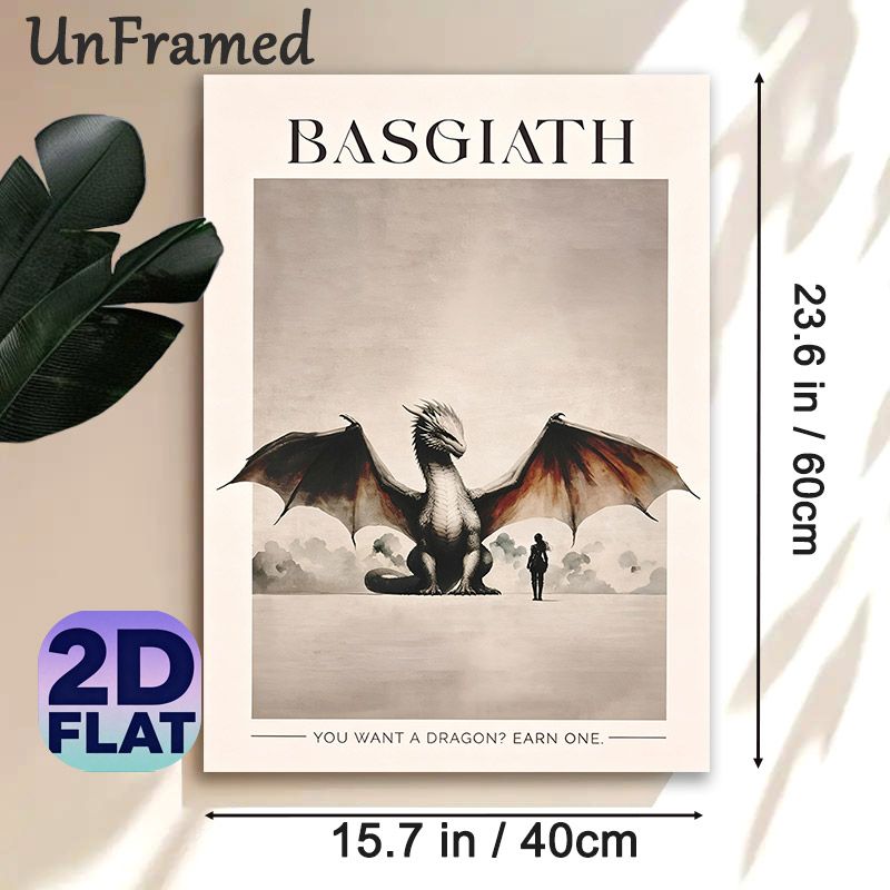 Basgiath Dragon & Warrior Painting Poster, Vintage-toned Minimalist Fantasy Scene Poster, Inspiring Quote Design Ideal For Home Office, Bedroom Wall_maomaolike.com