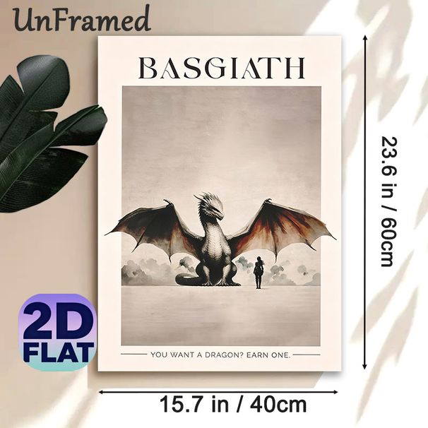 Basgiath Dragon & Warrior Painting Poster, Vintage-toned Minimalist Fantasy Scene Poster, Inspiring Quote Design Ideal For Home Office, Bedroom Wall_maomaolike.com