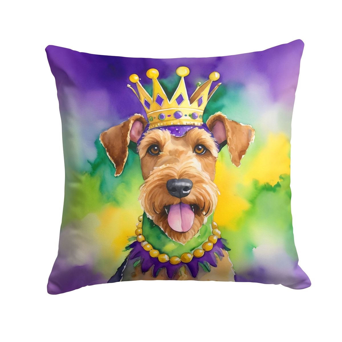 Airedale Terrier King Of Mardi Gras Throw Pillow Machine Washable, Indoor Outdoor Decorative Pillow For Couch, Bed Or Patio, 18Hx18W_maomaolike.com