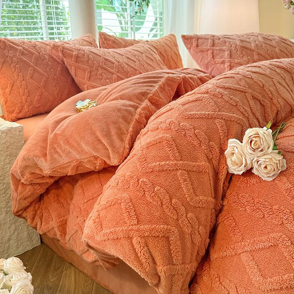 Thickened Taffeta Four-Piece Winter Warm Double-Sided Quilt Cover Milk Velvet Bed Sheet Fleece Three-Piece Bedding Set_maomaolike.com