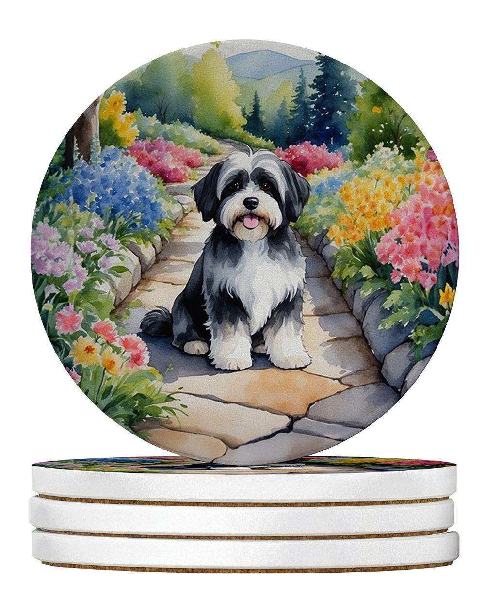 Havanese Spring Path Large Sandstone Coasters Pack Of 4 Absorbent Round Coasters Decor Gifts For Men Or Women, 4 In, Multicolor_maomaolike.com