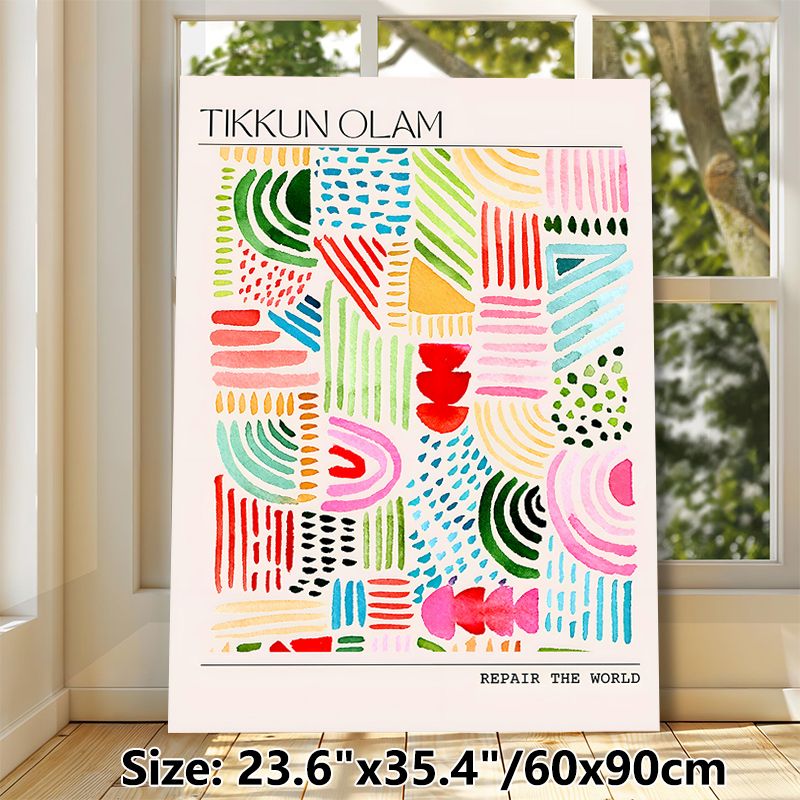 Abstract Geometric Painting Poster, Vibrant Watercolor Mixed Abstract Lines & Shapes Poster, Artistic Uplifting Decor Ideal For Living Room, Office_maomaolike.com