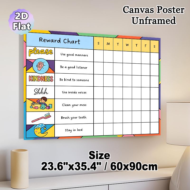 Daily Behavior Reward Chart Painting Poster, Vibrant Cartoon-style Behavior Checklist Poster, Practical Design To Track Positive Daily Actions, Ideal_maomaolike.com