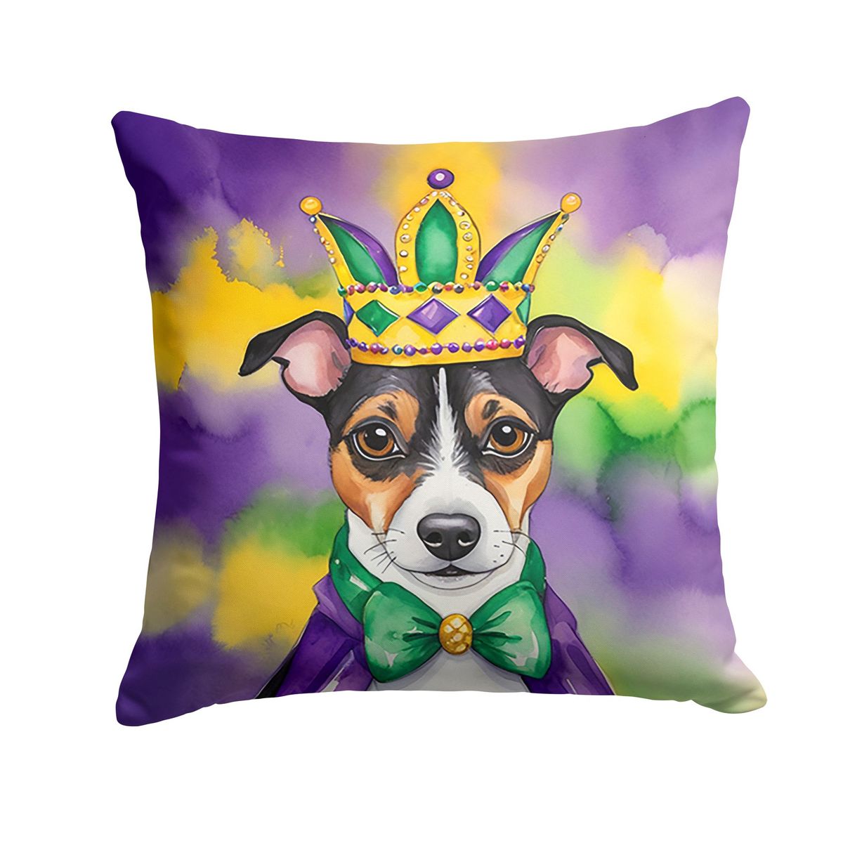 Jack Russell Terrier King Of Mardi Gras Throw Pillow Machine Washable, Indoor Outdoor Decorative Pillow For Couch, Bed Or Patio, 18Hx18W_maomaolike.com