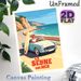 Coastal Road Trip Painting Poster, Vintage-style Retro Convertible With Surfboard On Seaside Cliff Road Poster, Warm Nostalgic Vibe For Living Room_maomaolike.com