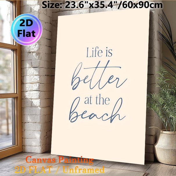 Beach Quote Painting Poster, Soft-toned Elegant Script Typography Poster, Warm Beach-inspired Quote Decor Idea For Bedroom, Living Room_maomaolike.com