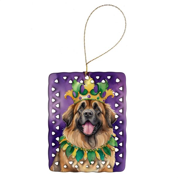 Leonberger King Of Mardi Gras Porcelain Ornament Christmas Tree Hanging Decorations For Home Christmas Holiday, Rectangle, Gift, Multicolor_maomaolike.com