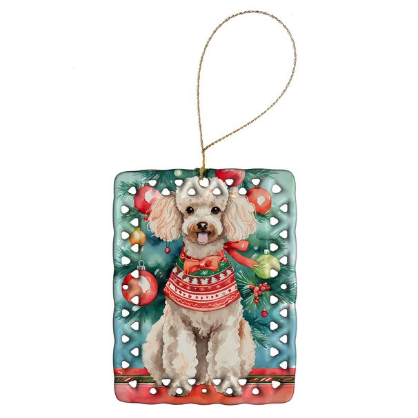 Poodle Christmas Porcelain Ornament Christmas Tree Hanging Decorations For Home Christmas Holiday, Rectangle, Gift, Multicolor_maomaolike.com